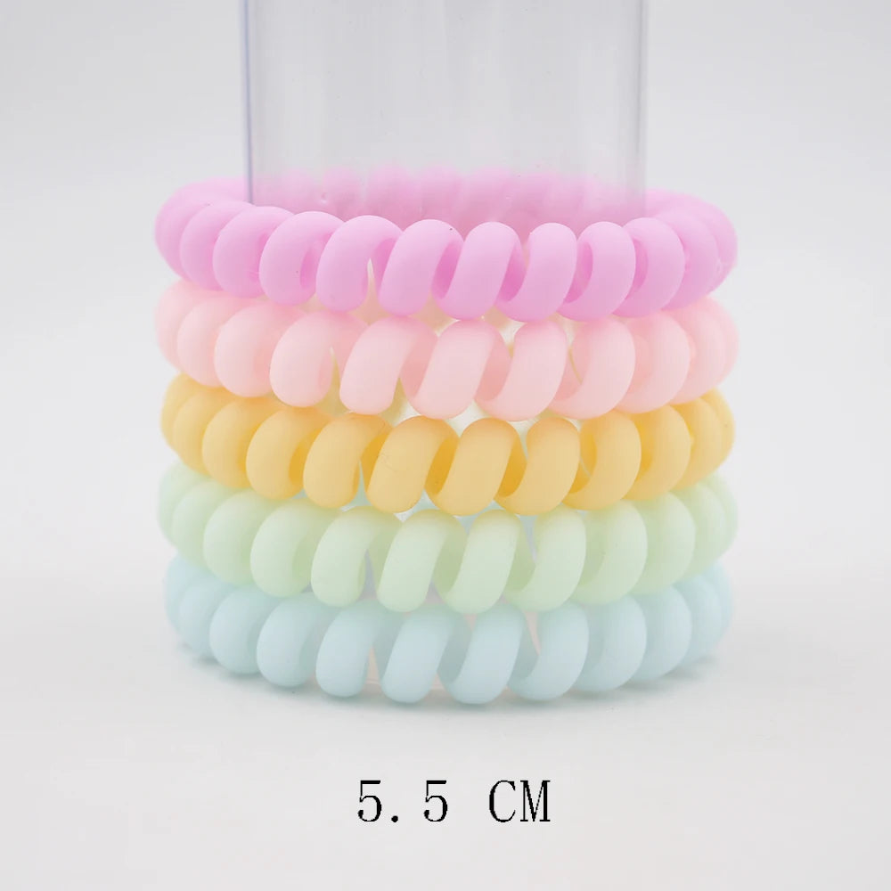 5Pcs Matte Spiral Hair Bands - Fashion Telephone Wire Elastic Hair Ties Stretchable Cord Rubber Bands for Women & Girls