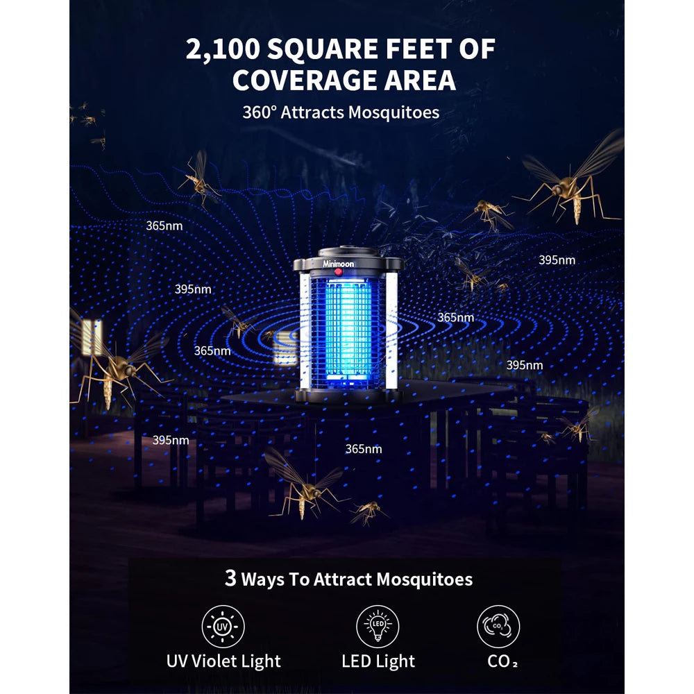Minimoon Bug Zapper - 4200V Outdoor Electric Mosquito & Fly Trap with Dual LED Light
