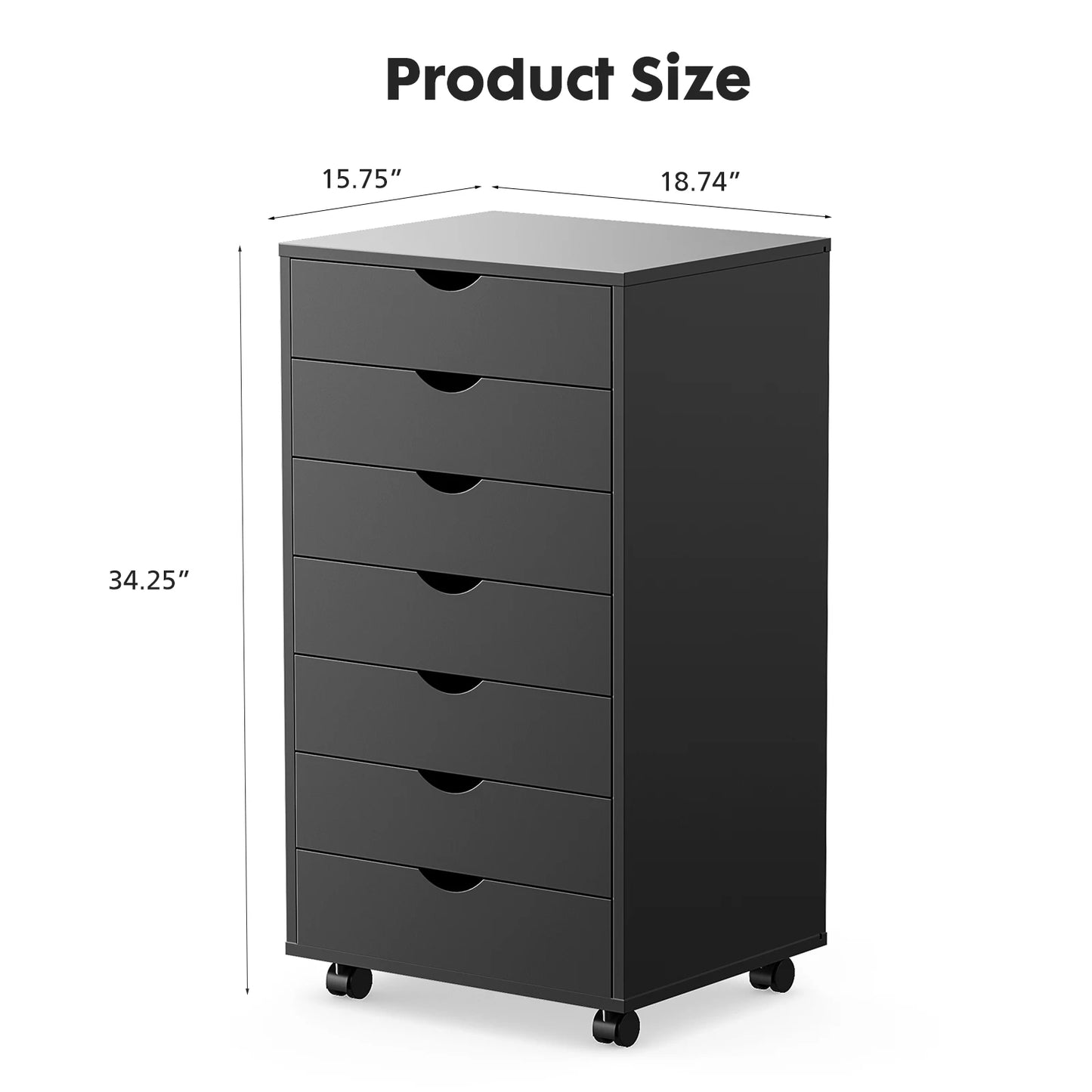 7-Drawer Wooden Chest Dresser – Mobile Nightstand Storage Cabinet with Wheels for Office & Living Room Organizer