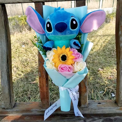 Lilo & Stitch Bouquet PVC Anime Stuffed Doll – Rose & Sunflower Gift for Birthday, Valentine’s & Christmas Day