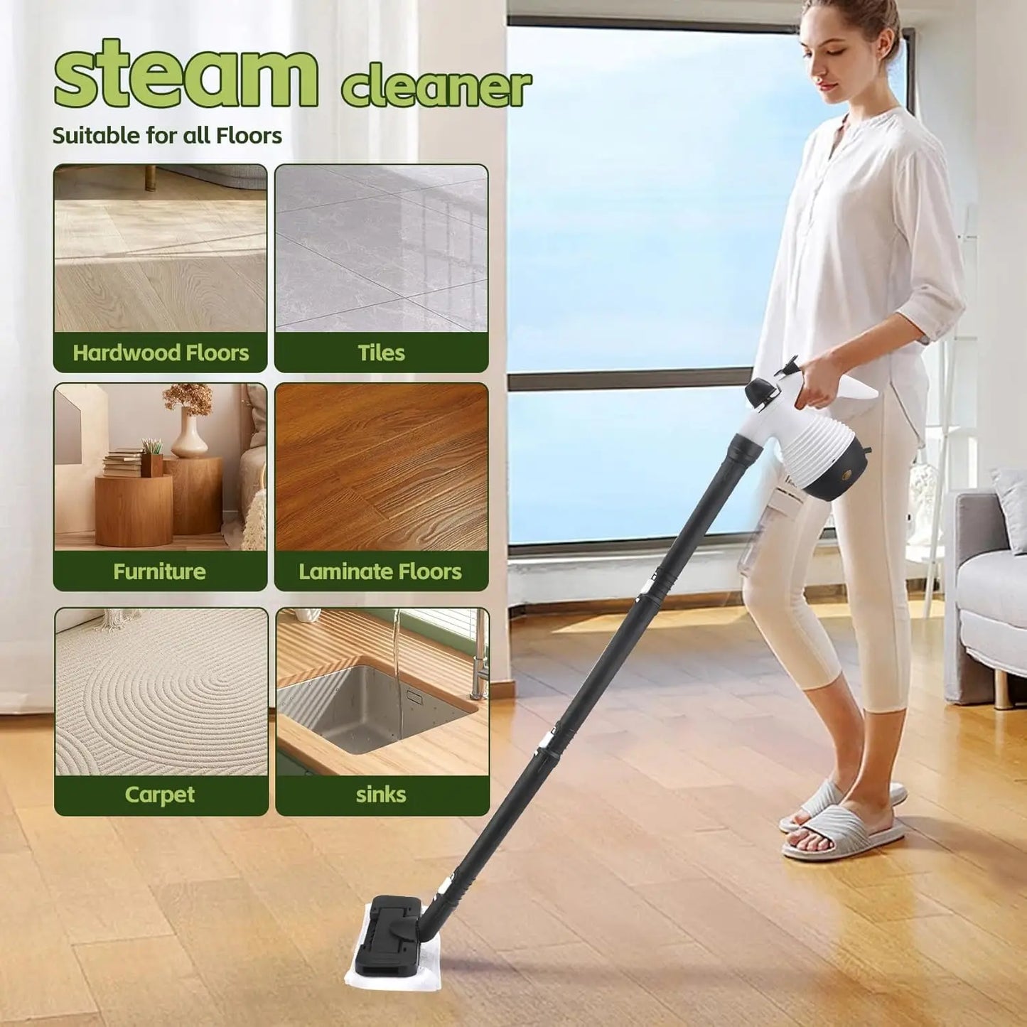 Steam Mop with Detachable Handheld Cleaner — 350ML 1050W Floor Steamer for Floors, Tiles, Windows & Couch