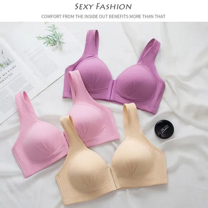 Women’s Front-Button Push-Up Bra - Wireless Full-Support Bralette with Lift & Comfort