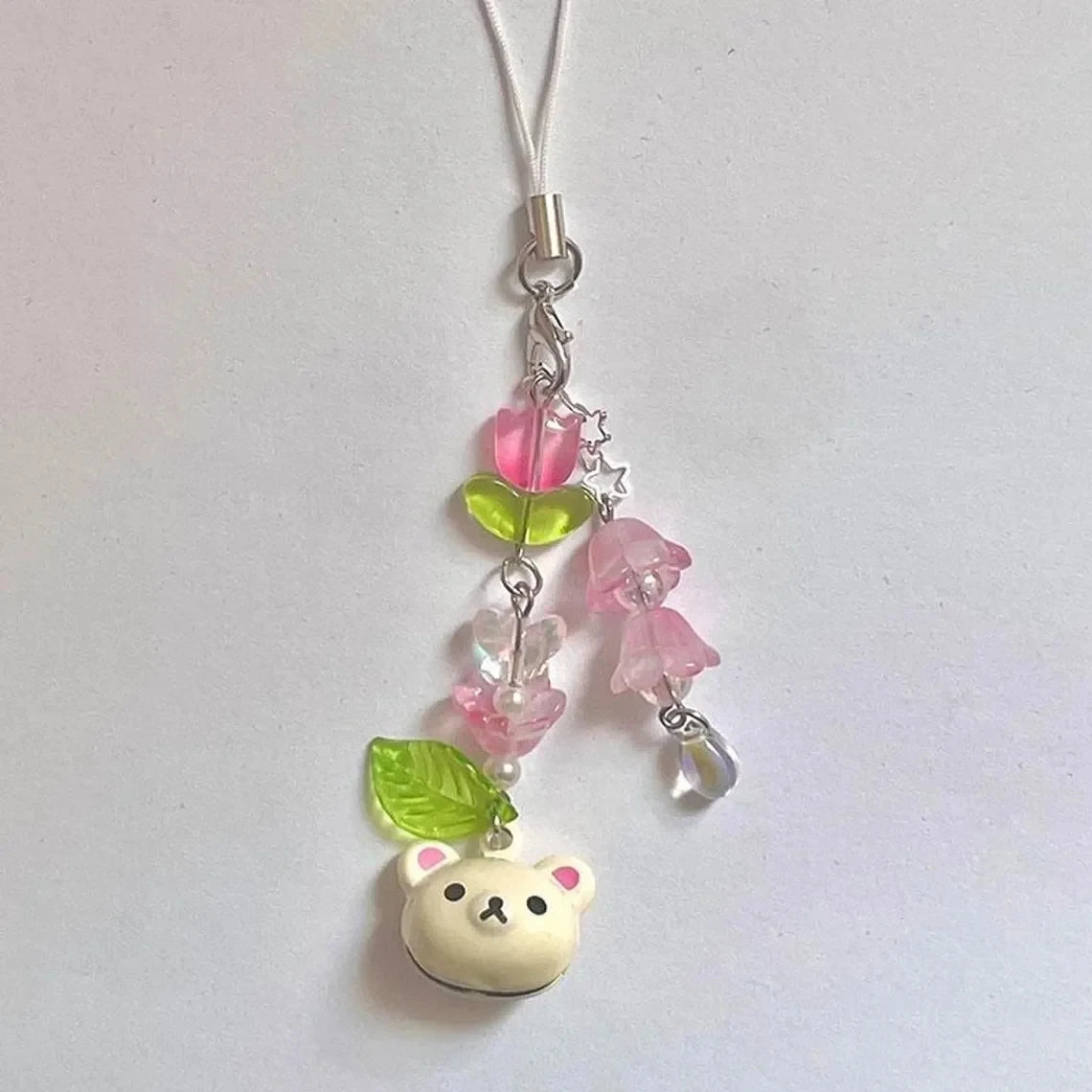 Cute Bear Strawberry Beaded Phone Charm - Y2K Coquette Keychain & Handbag Pendant Accessory Gift