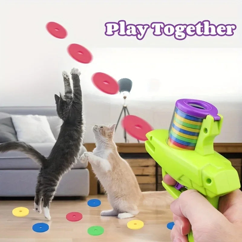Cat & Dog Toy Set – Colorful Flying Discs with Launcher for Interactive Indoor & Outdoor Pet Training