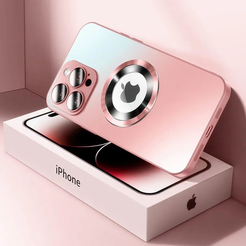 Tempered Glass Matte MagSafe Case — Shockproof Magnetic Wireless Charging Cover for iPhone 14–16 Pro Max