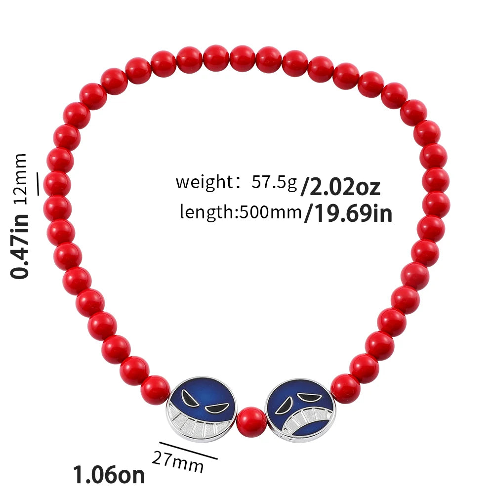 Anime Red Beads Bracelet Necklace – Portgas D. Ace Cosplay Jewelry Accessories for Fashion & Party Gifts