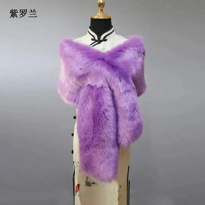 32-Color Luxury Faux Fox Fur Shawl – Women’s Plush Winter Scarf, Wrap & Cape for Wedding & Coat