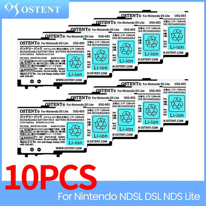 OSTENT 10PCS Rechargeable Battery Pack — 1000mAh/1200mAh 3.7V Replacement for Nintendo DS Lite NDSL