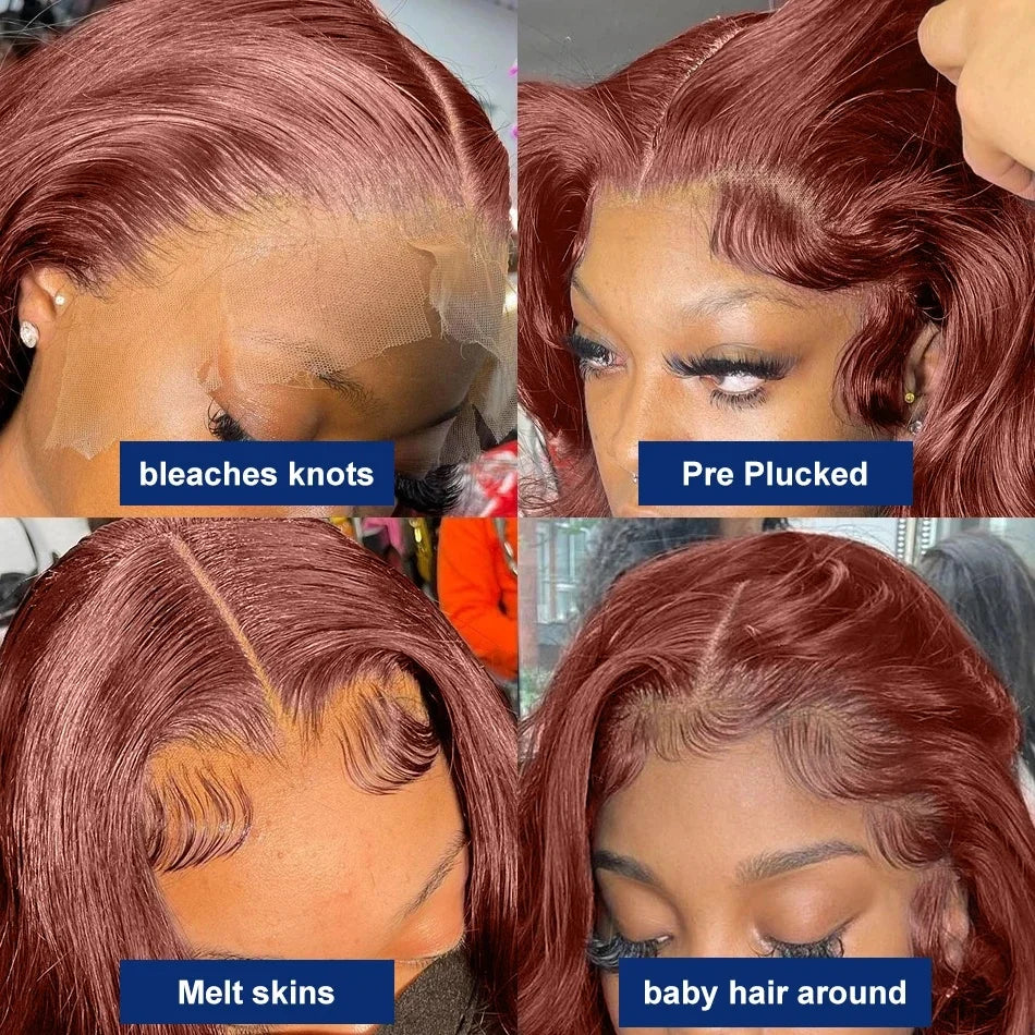 HD 13x4 Reddish Brown Lace Front Wig – Glueless Brazilian Body Wave Human Hair Wig, Red Brown Lace Frontal