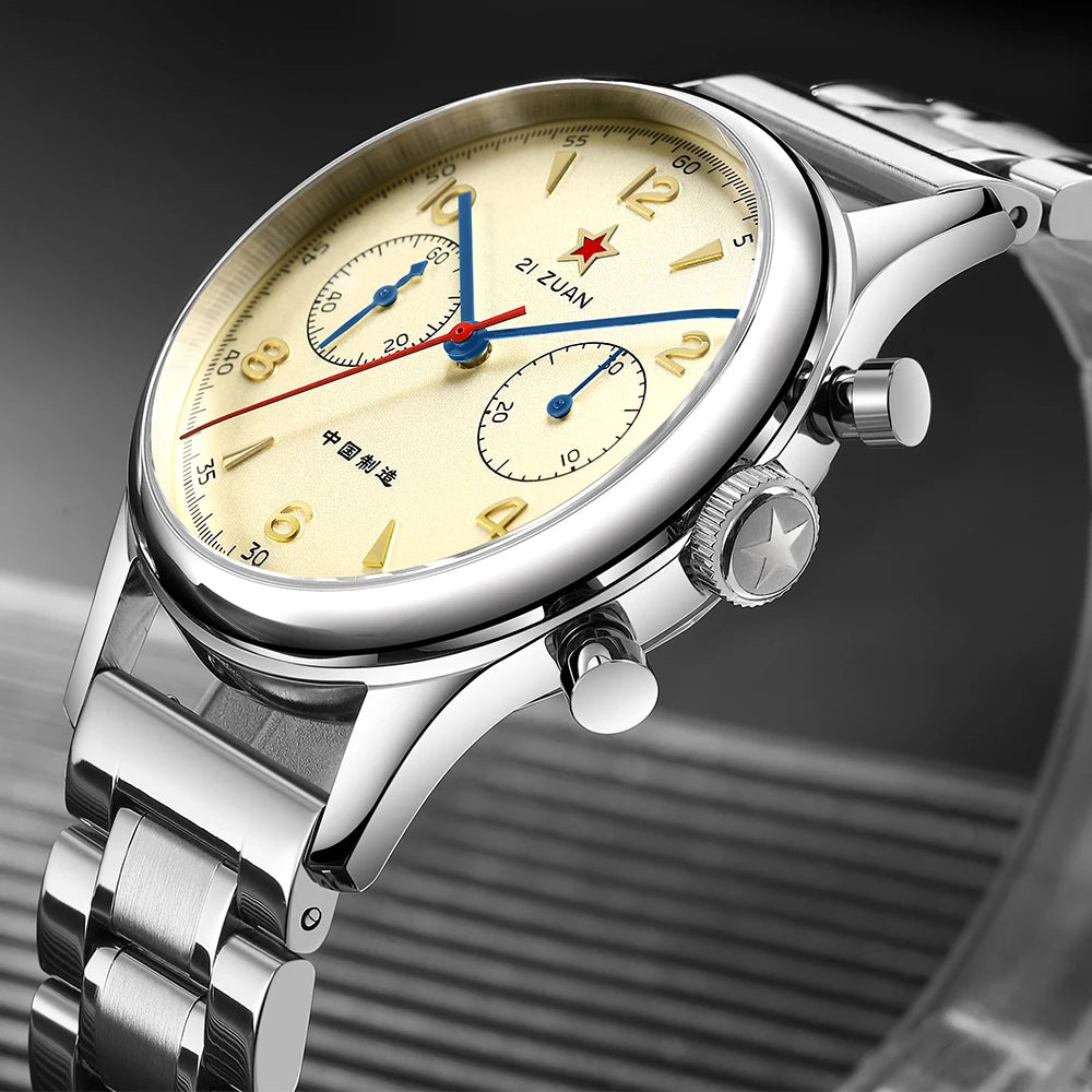 RED STAR 1963 Men's Chronograph Watch - 38mm Pilot Design with Seagull ST1901 Movement & Sapphire Glass