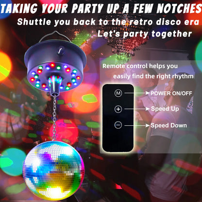 Remote Control Disco Ball Motor - Adjustable 5RPM-10RPM Rotating Mirror Ball Spinner with Plug or Battery Power