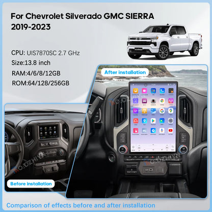 15.6" Car Multimedia Player - GPS Navigation, CarPlay, Android Auto, 4G & WiFi for Chevrolet Silverado & GMC Sierra 2019-2023