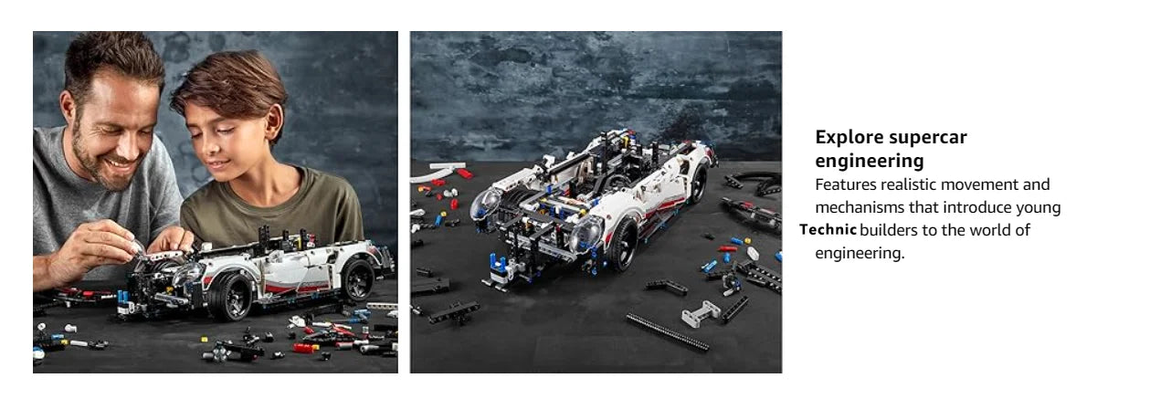 1580PCS Technical Electric Remote Control Car 911RSR – Lights & DIY Building Blocks, Compatible with 42096, Birthday Gift Toy for Kids