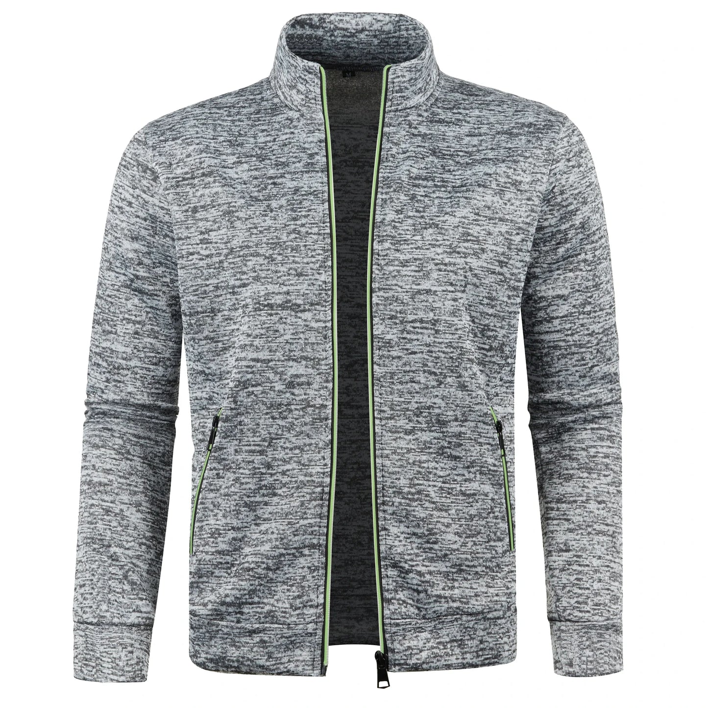 Men's Autumn Winter Zipper Sweater Jacket - Color Block Long Sleeve Slim Fit Plush Casual Warm Coat