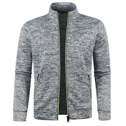 Men's Autumn Winter Zipper Sweater Jacket - Color Block Long Sleeve Slim Fit Plush Casual Warm Coat