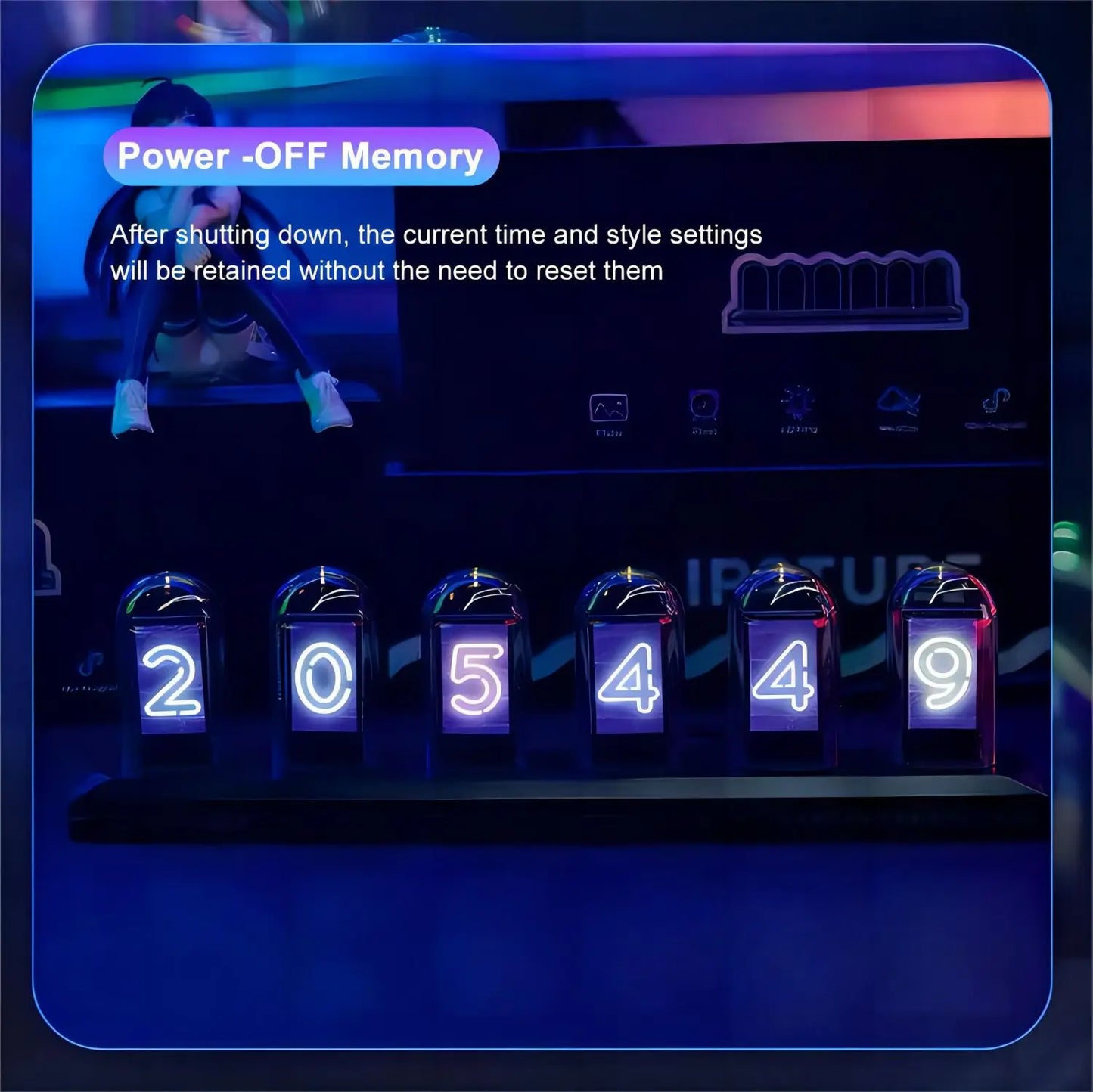 RGB Nixie Tube Clock - LED Glowing IPS Color Screen, DIY Analog Digital Night Light for Gaming Desktop & Home Decoration