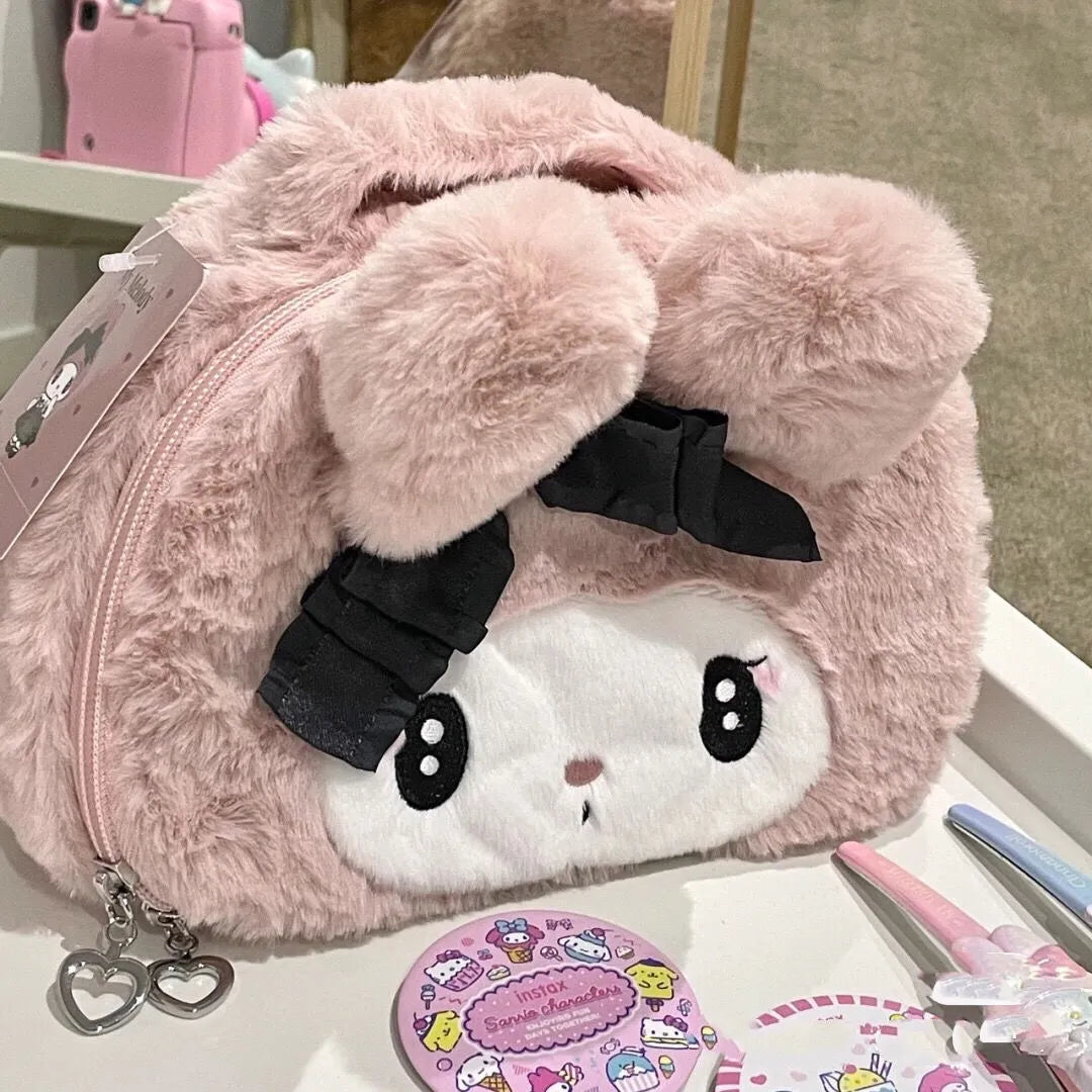 Kawaii Sanrio Plush Kuromi Melody Make-Up Cosmetic Bag - Cartoon Large Capacity Storage Handbag for Girls - Cute Gift Idea