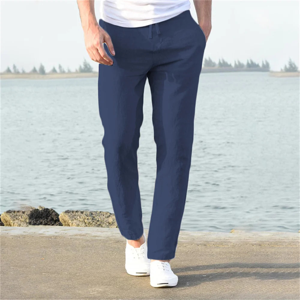 Men's Cotton Linen Pants – Breathable Solid Color Trousers for Autumn, Fitness & Streetwear, S-3XL