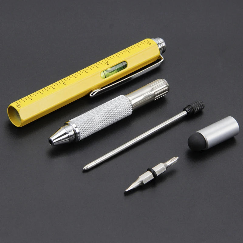 Luxury 6-in-1 Metal Ballpoint Pen — Multifunction with Ruler, Screwdriver, Touchscreen Stylus, and Spirit Level