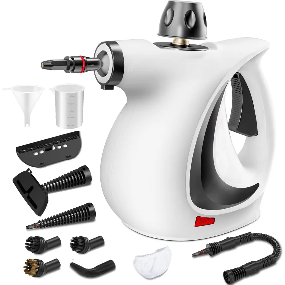 Portable Handheld Steam Cleaner – Large Capacity with 11 Piece Accessory Set for Floor, Car, Carpet & Window Cleaning