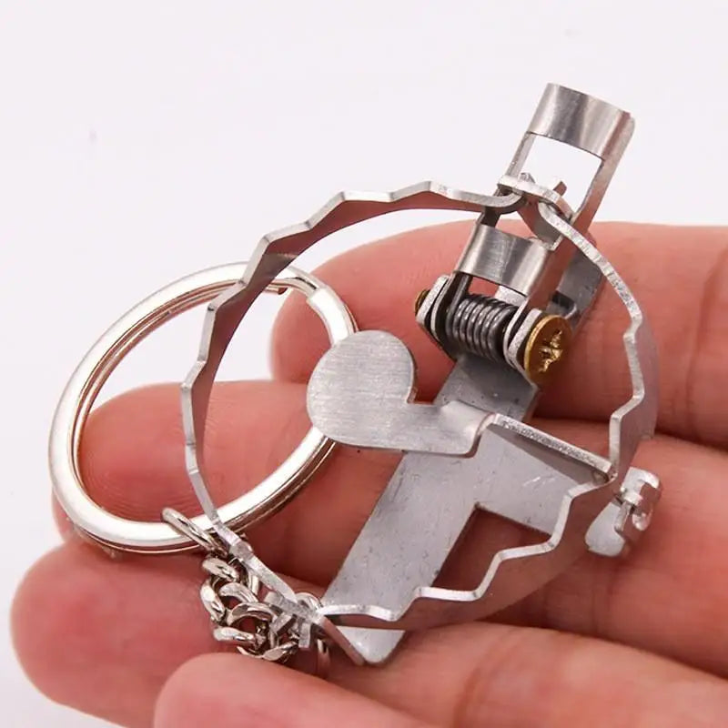 Mini Mouse Trap Keychain - Stainless Steel Clip Key Ring, Novelty Bag Charm, and Creative Gift Accessory