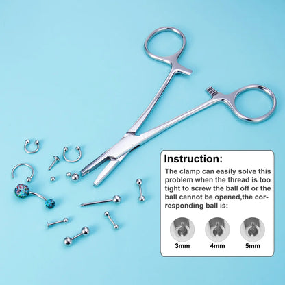 Surgical Steel Piercing Tool Set - Pliers, Forceps, Needle Pipe Clamp Tweezers for Opening and Closing CBR Rings, Ear, Belly, Nose Piercing Tools