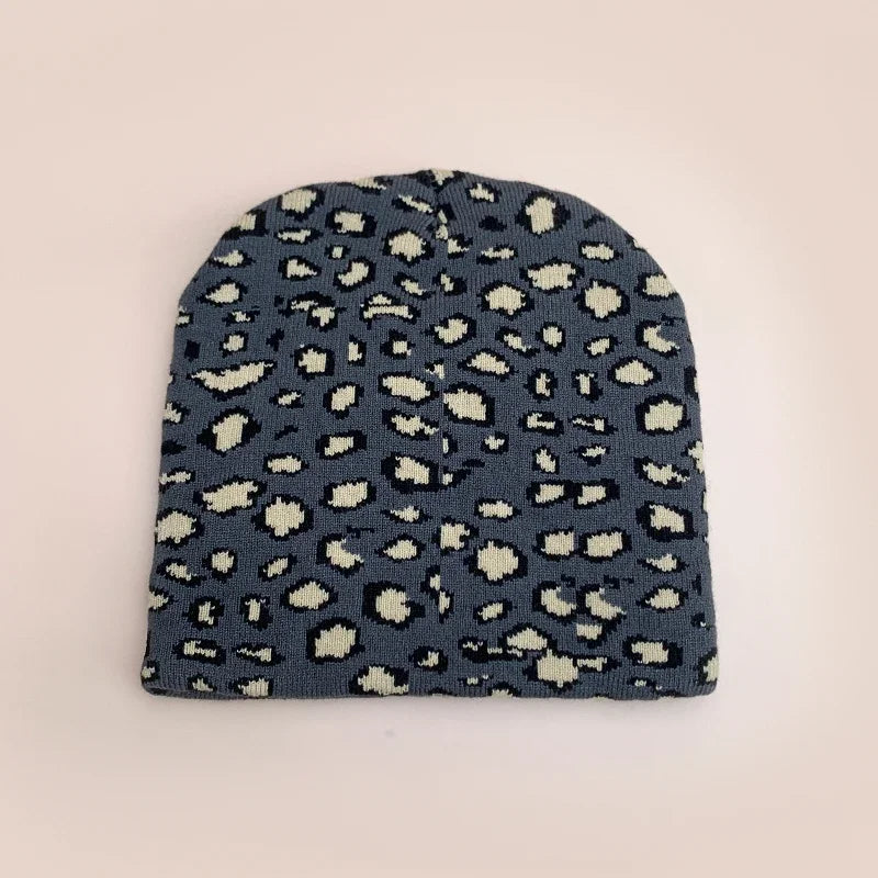 Retro Leopard Wool Knit Beanie - Warm Autumn Winter Hip Hop Y2K Street Fashion Hat