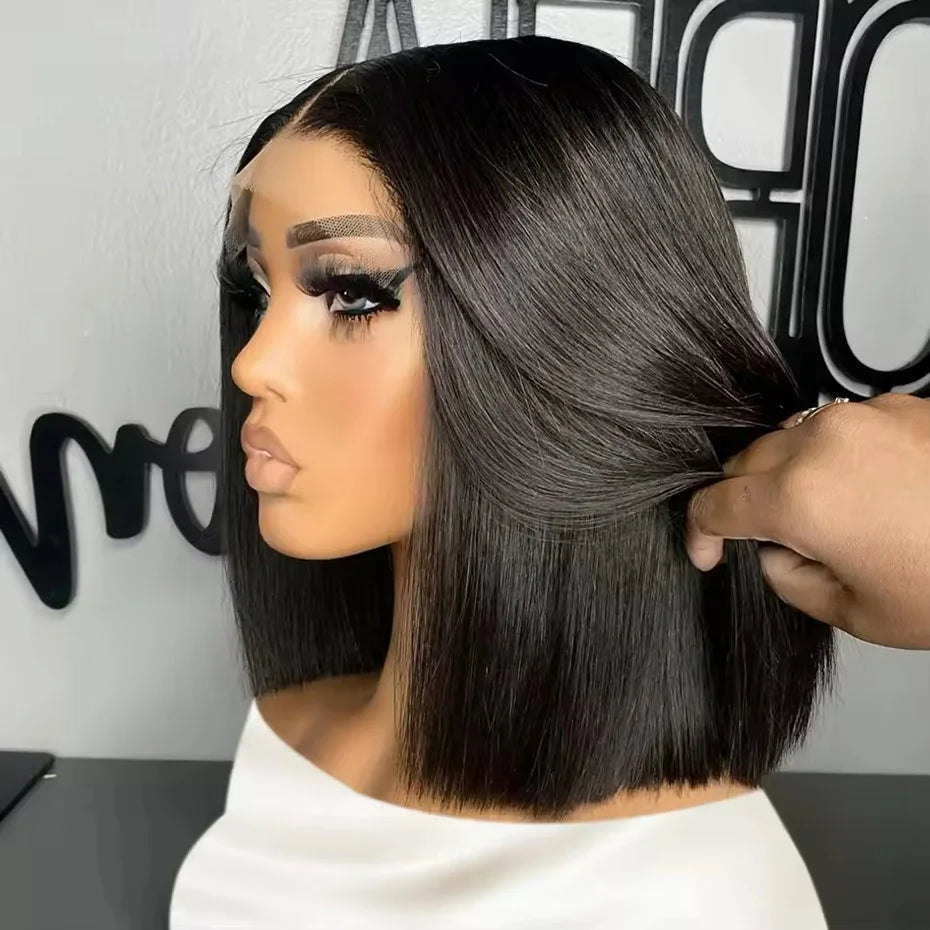 Raw Vietnamese Human Hair Lace Front Wig – 13x6 Bob, Straight Natural Black, 250% Density, 100% Human Hair