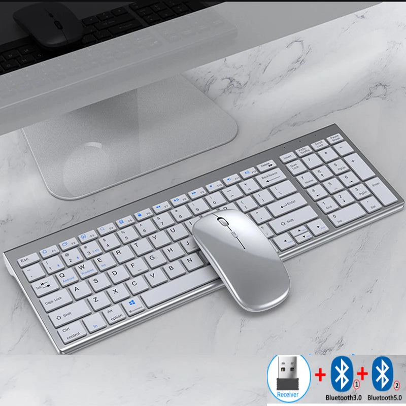 Jomaa Slim Bluetooth Rechargeable Keyboard and Mouse Set – 2.4G USB Wireless Combo for Laptop & Computer