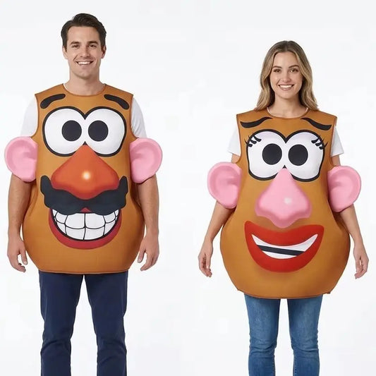 Mr. & Mrs. Potato Head Costume Set - 2-Piece Matching Couple Halloween Cosplay Tunics for Parties & Carnival Events