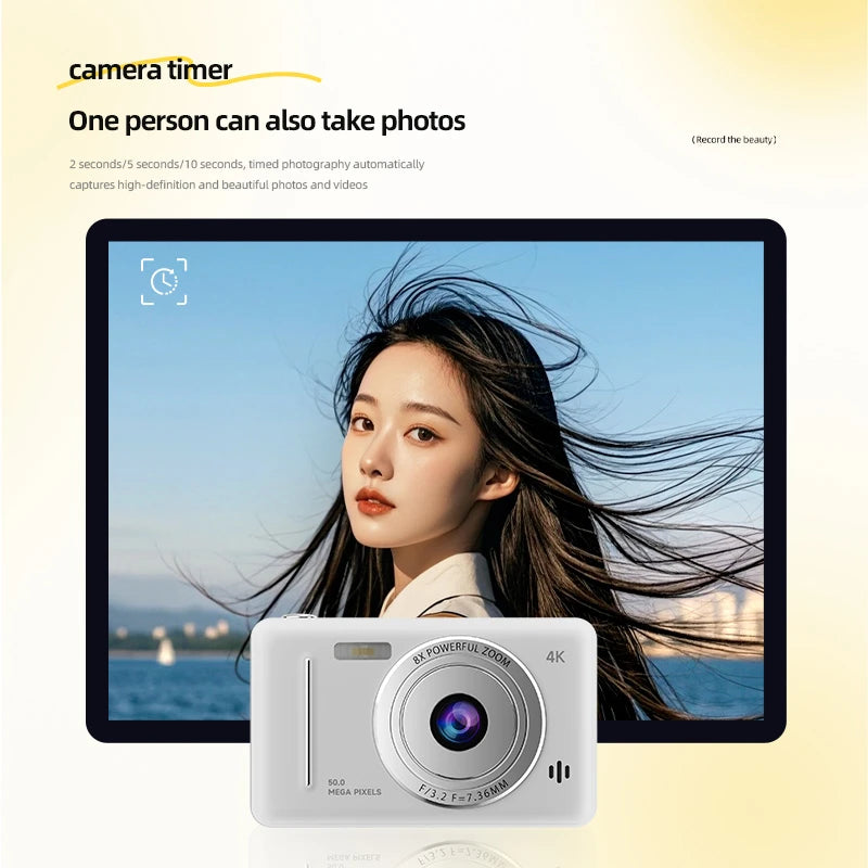 4K Retro CCD Portable Digital Camera – Entry-Level Dual Camera with Flash, 50MP, Auto Focus & Anti-Shake