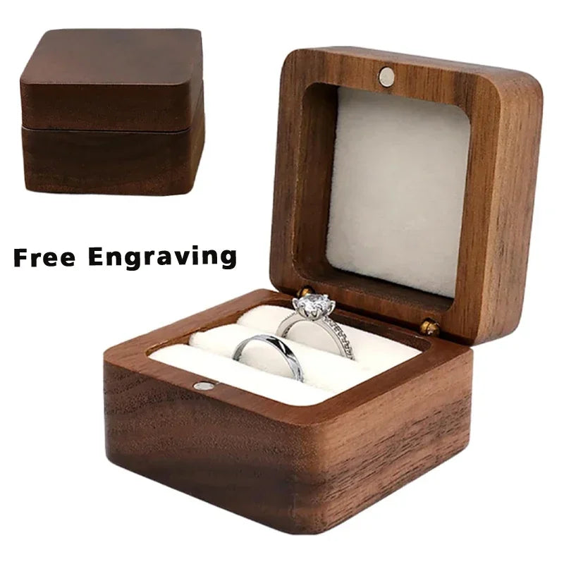Personalized Walnut Wooden Ring Box - Custom Name Engagement & Wedding Anniversary Gift