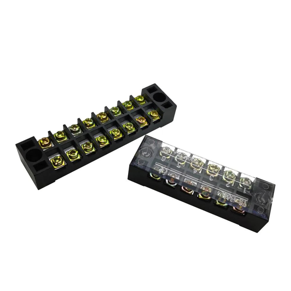 Dual Row Barrier Screw Terminal Block Strip — 600V 15A Wire Connector, 3-20 Position Options