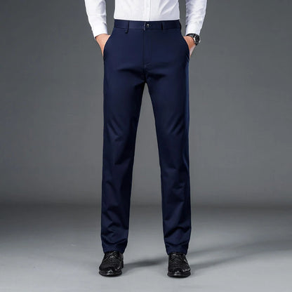 Men's Lightweight Business Casual Pants – Stretch Quick-Dry Straight Leg Trousers in Black & Deep Blue