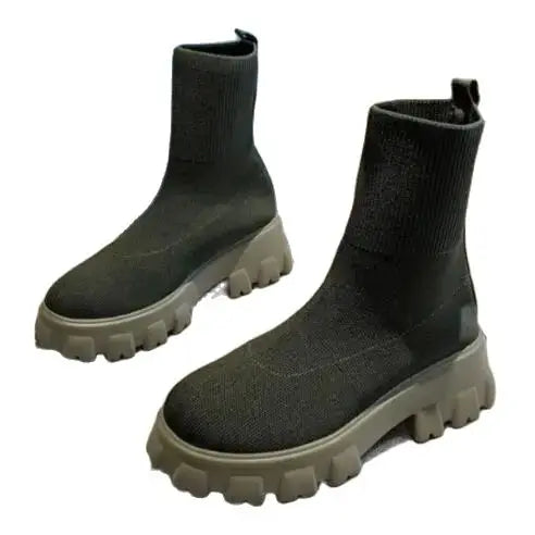Women’s Plus Size Knitted Ankle Boots - Thick Sole Casual Sock-Style Fashion Boots