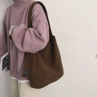 Fashionable Women’s Corduroy Shoulder Bag - Soft Handbag Tote with Large Capacity - Ideal for Girls and Students