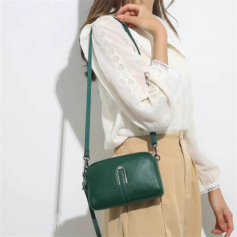 Luxury Genuine Leather Women's Crossbody Bag – Solid Color Shoulder Bag, Clutch & Messenger Purse