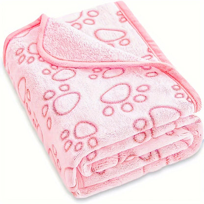 Pink Fluffy Pet Blanket - Soft Warm Paw Print Dog & Cat Mat for Comfortable Sleeping