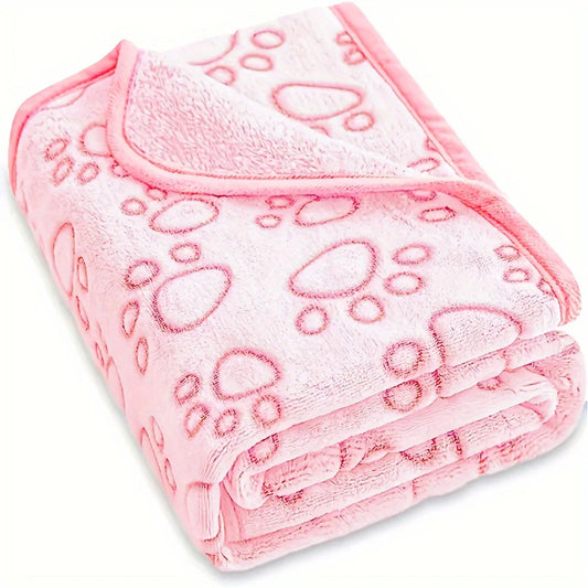 Pink Fluffy Pet Blanket - Soft Warm Paw Print Dog & Cat Mat for Comfortable Sleeping