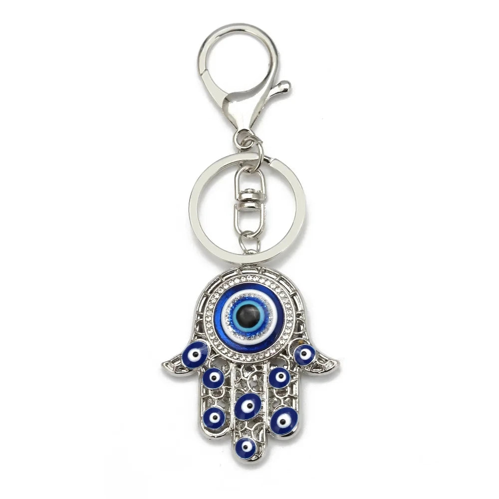 Lucky Eye Fatima Hand Keychain – Alloy Tree of Life Elephant Owl Blue Turkish Evil Eye Car Keyring Jewelry for Men & Women Gift