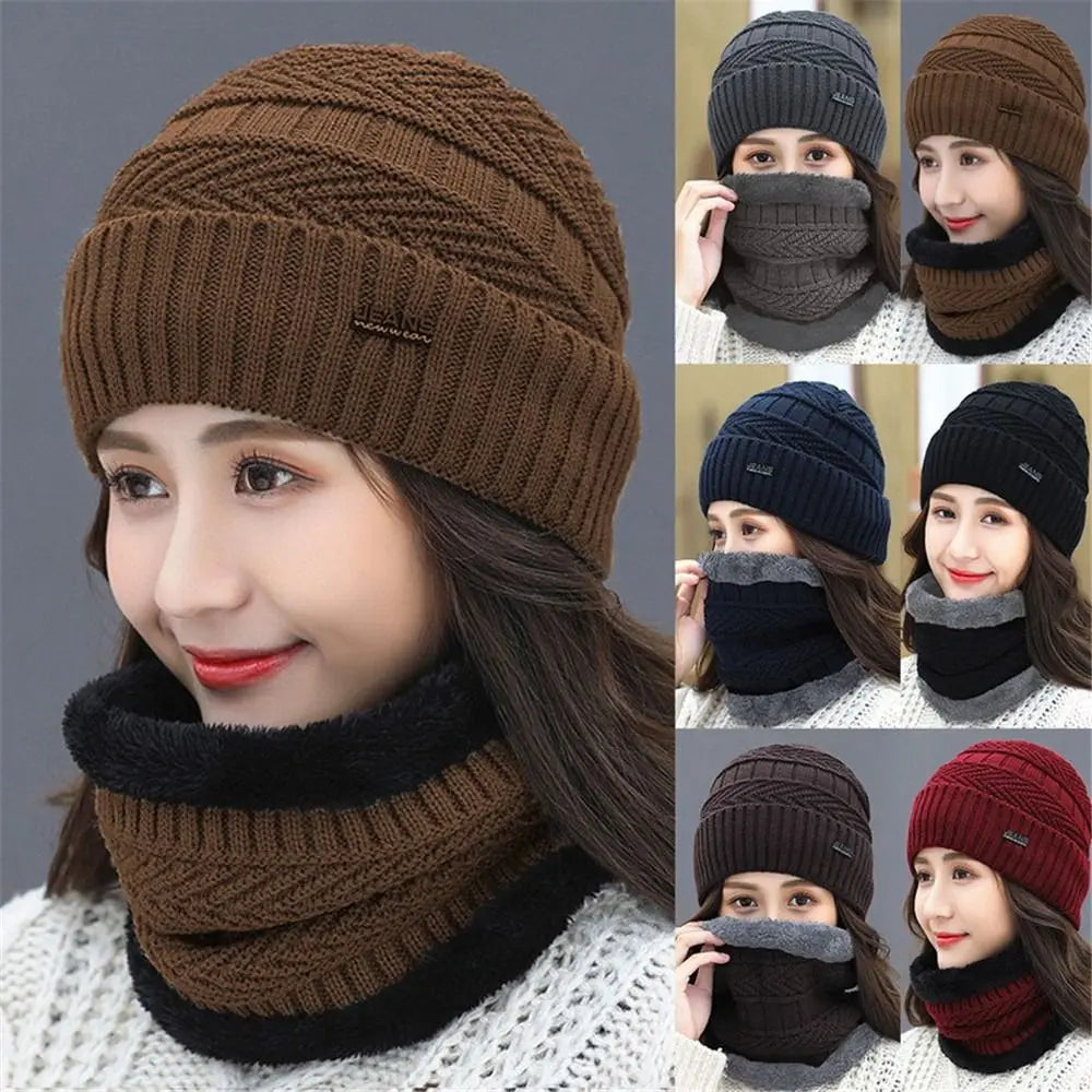Men's and Women's Winter Beanie Hat and Scarf Set - Soft Thermal Fleece Knitted Balaclava and Wool Neck Warmer