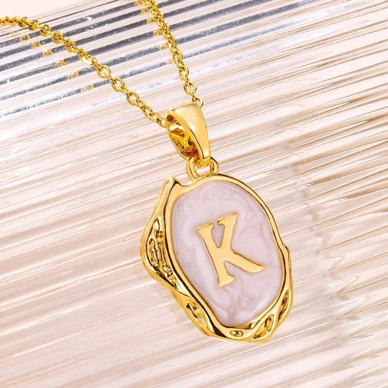 Y2K Stainless Steel Drip Oil Alphabet Necklace – A-Z Initials Pendant for Women & Men, Aesthetic Jewelry Gift