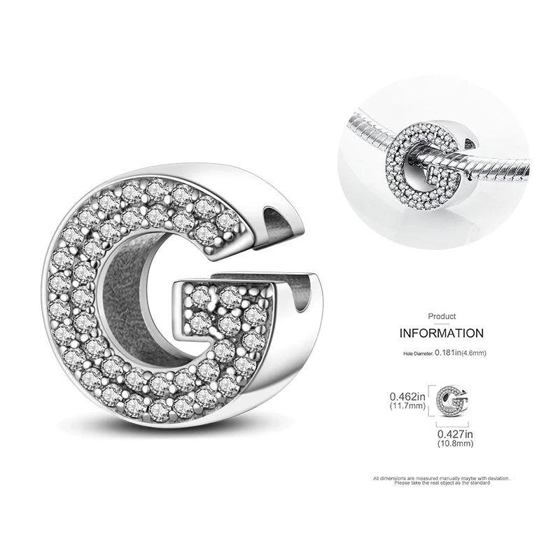 26 A-Z Alphabet Beads 925 Silver LOVE Letter Charms for 3mm Bracelets - CZ Zircon DIY Jewelry Gift
