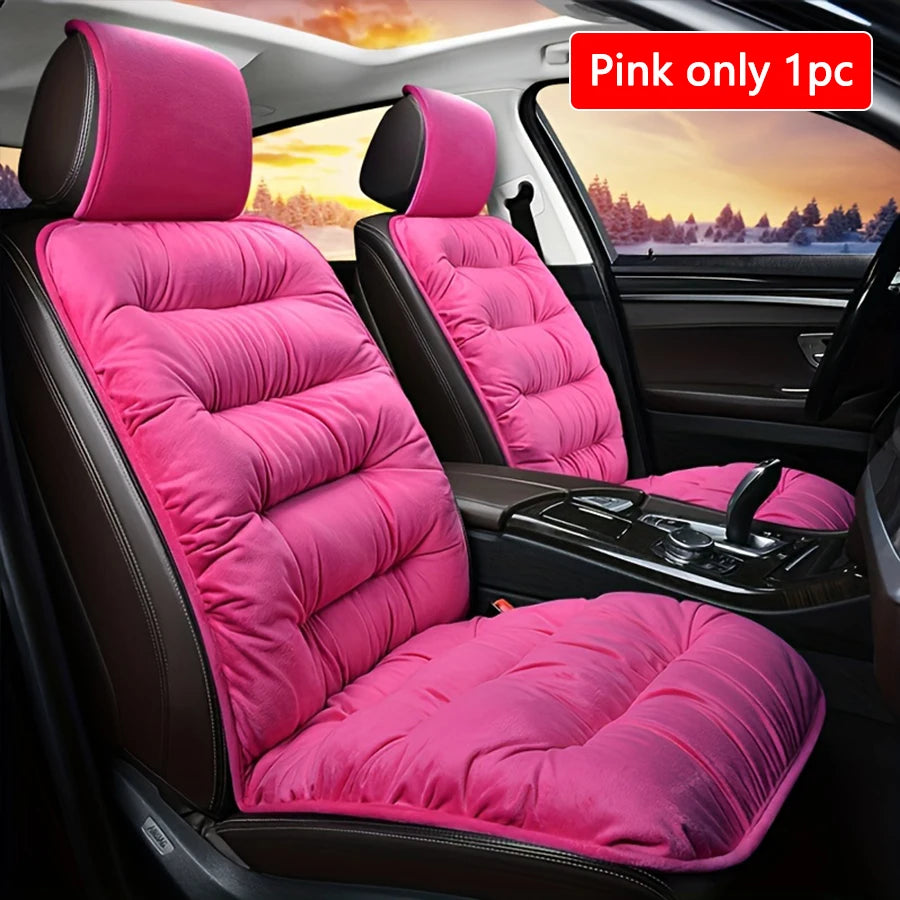 Quilted Plush Car Seat Cushion - Thick Padded Front Seat Protector with Headrest Cover