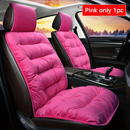 Quilted Plush Car Seat Cushion - Thick Padded Front Seat Protector with Headrest Cover