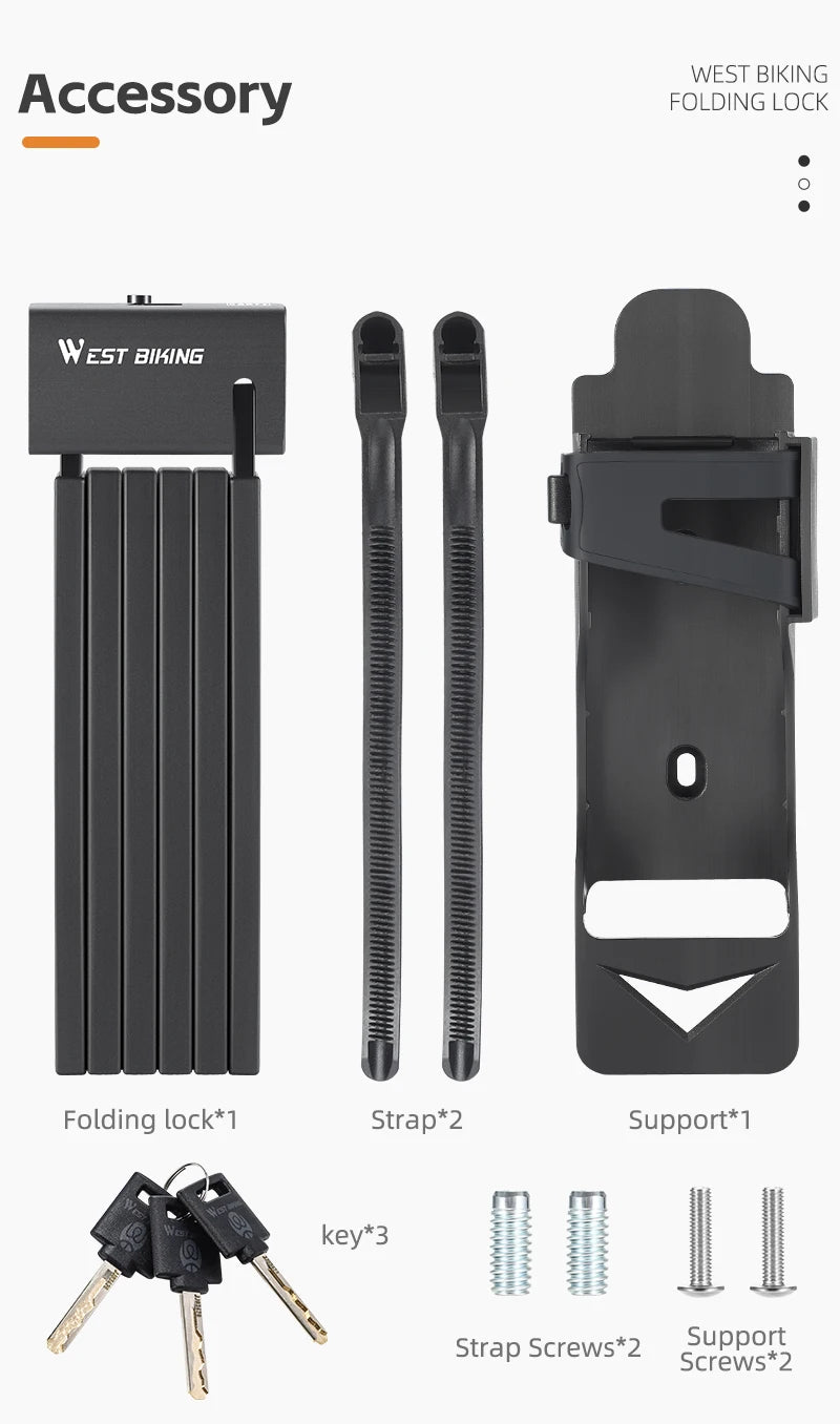 WEST BIKING Foldable Bike Lock – Heavy Duty Anti-Theft Chain Cable Padlock with 3 Keys for Bicycle & Motorcycle Security