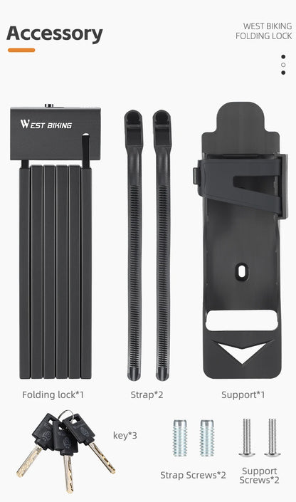 WEST BIKING Foldable Bike Lock – Heavy Duty Anti-Theft Chain Cable Padlock with 3 Keys for Bicycle & Motorcycle Security