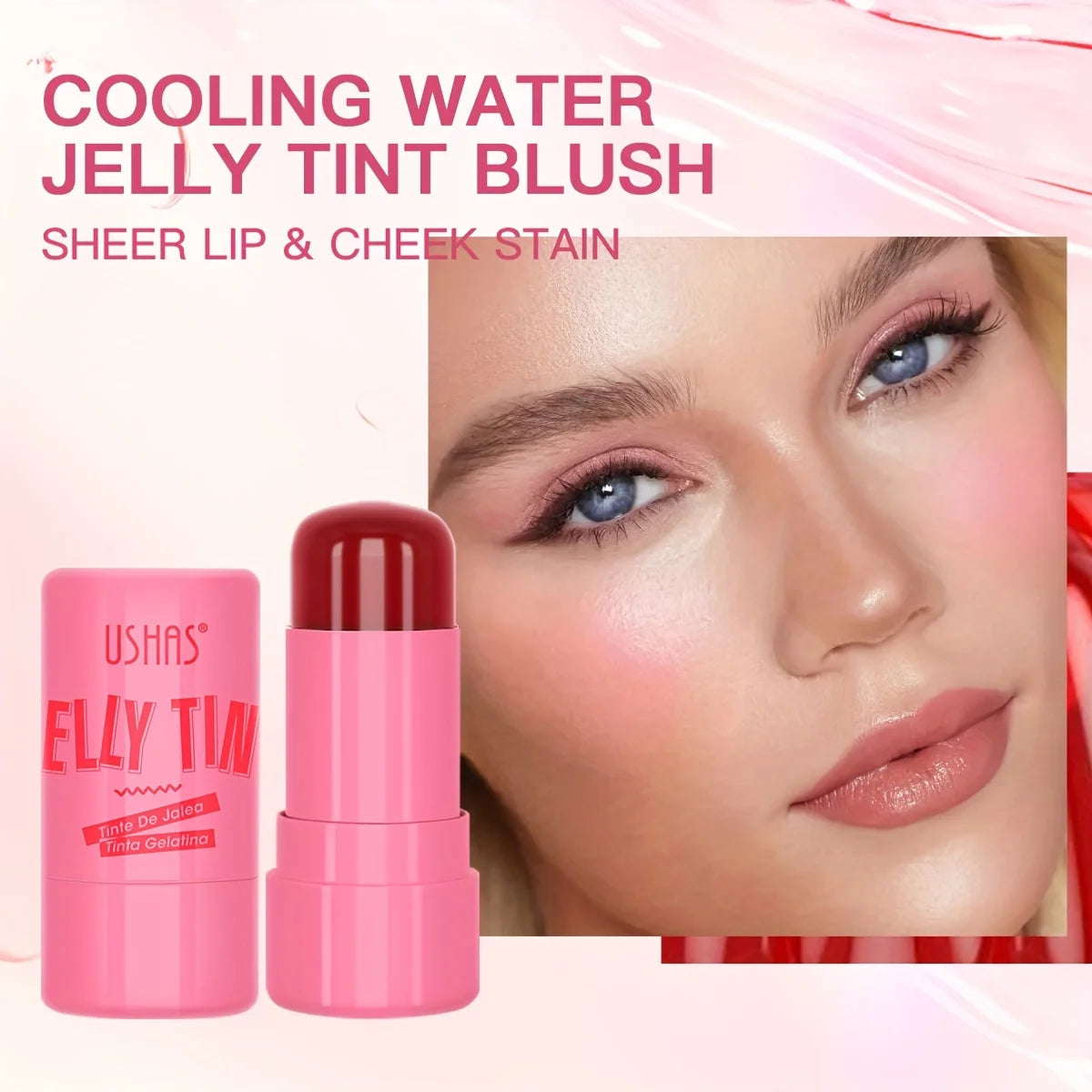 4 Color Jelly Blush Stick – 3-in-1 Multi-Use Matte Blush, Lip Balm & Eyeshadow, Moisturize & Brighten Lip Gloss