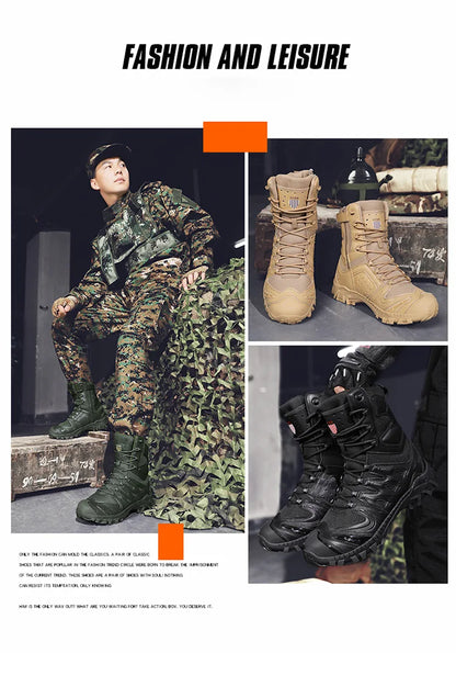 Special Forces Desert Combat Boots - Men's Tall Wear-Resistant Tactical, Waterproof Training & Outdoor Mountaineering Sports Boots