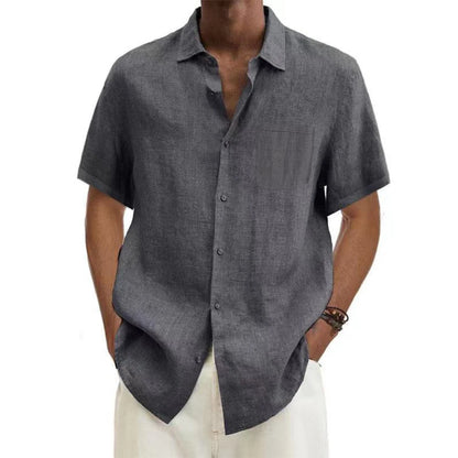 Men's Cotton Long Sleeve Shirt - Slim Fit Casual Button-Up Shirt with Roll-Up Cuffs
